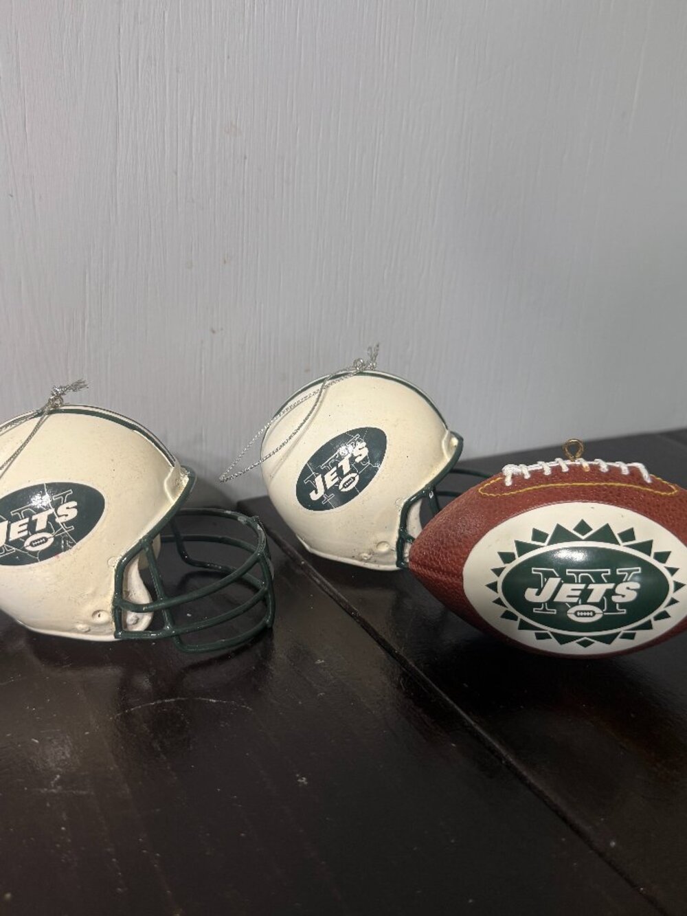 New York Jets Football Christmas Ornaments Helmets Ceramic NFL Lot of 3